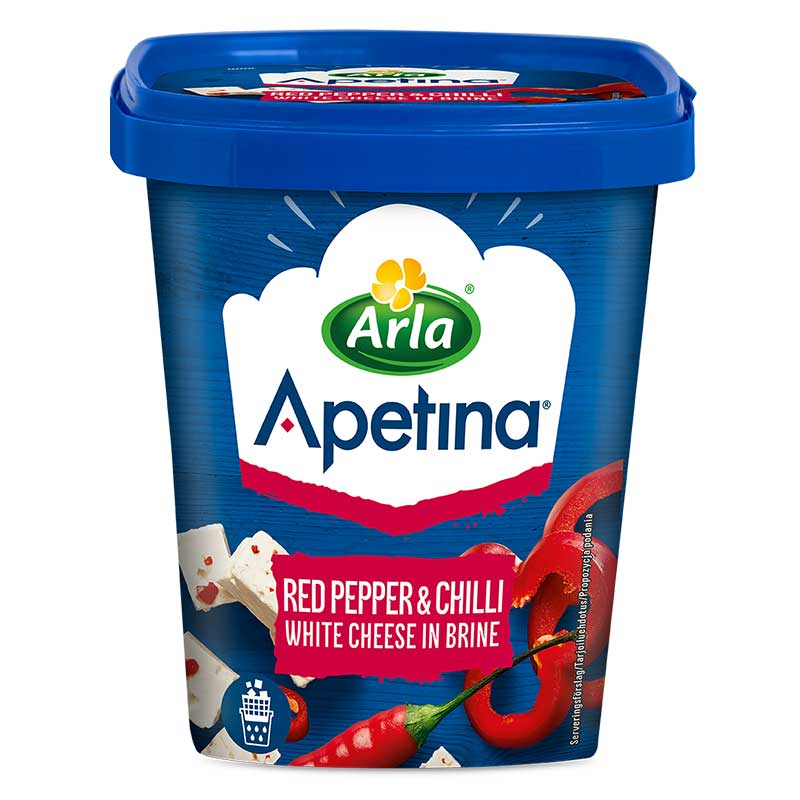 Сир Arla Apetina білий середземноморський в розсолі з червоним перцем чилі 410 г, фото 1