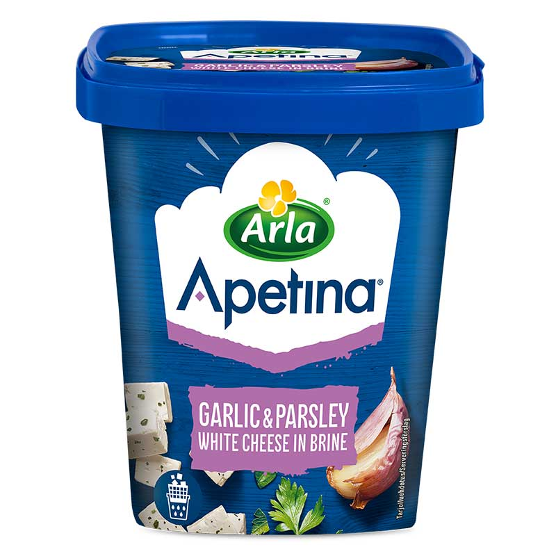 Сыр Arla Apetina середземноморський білий в розсолі з часником і петрушкою 410 г, фото 1