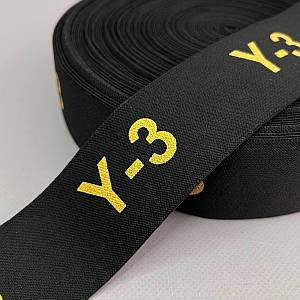 Резинка поясна брендована 5 см чорна з жовтим Y-3