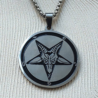 Кулон Бафомет пентаграма сталевий на ланцюжку KSV-68, фото 1