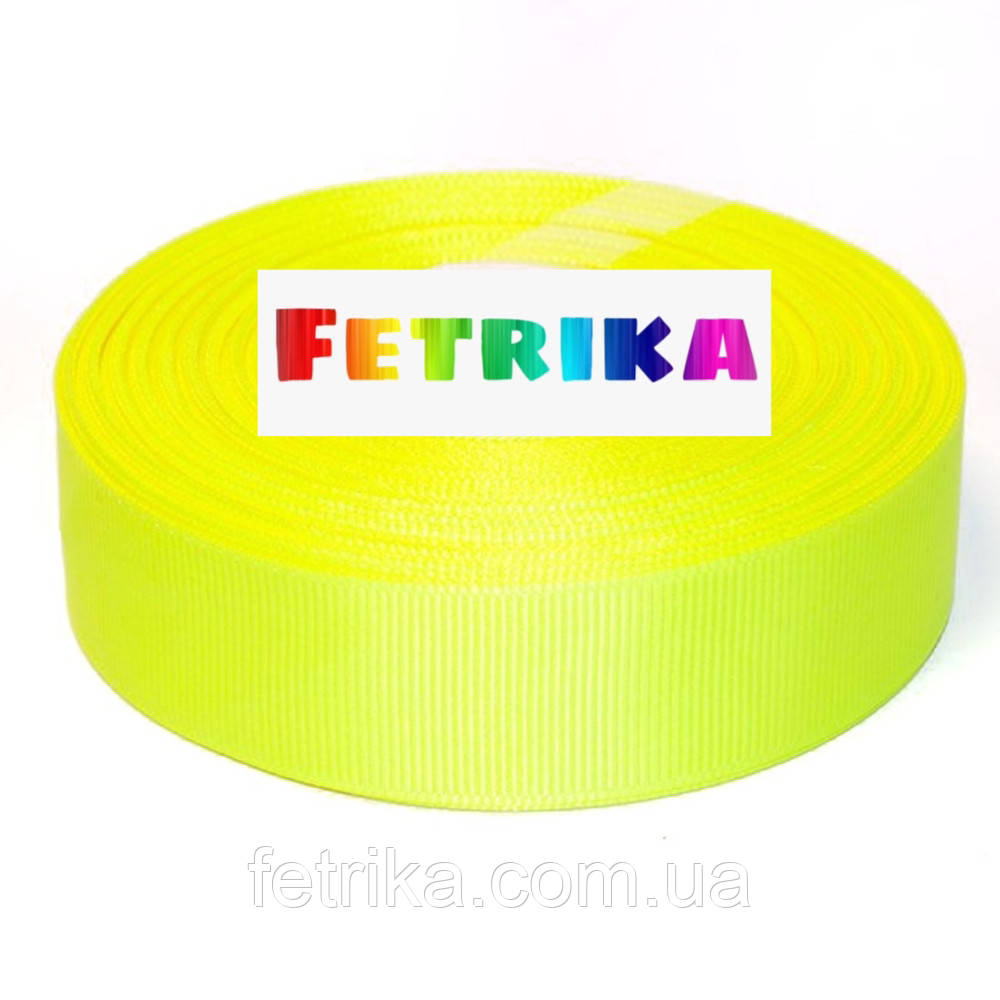 Репсова стрічка однотонна неоново-салатова 2,5 см, фото 1