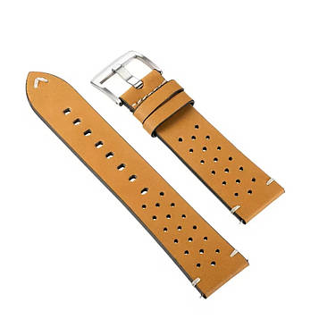 Ремінець шкіряний перфорований для годинника 20 мм світло-коричневий, пряжка - срібляста