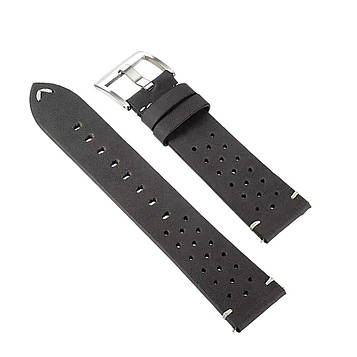 Ремінець шкіряний перфорований для годинника 20 мм темно-сірий, пряжка - срібляста