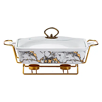 Настільна мармітниця 1.5 літра марміт прямокутний керамічний 35х19х11.5 см для других страв Мармур HP1032