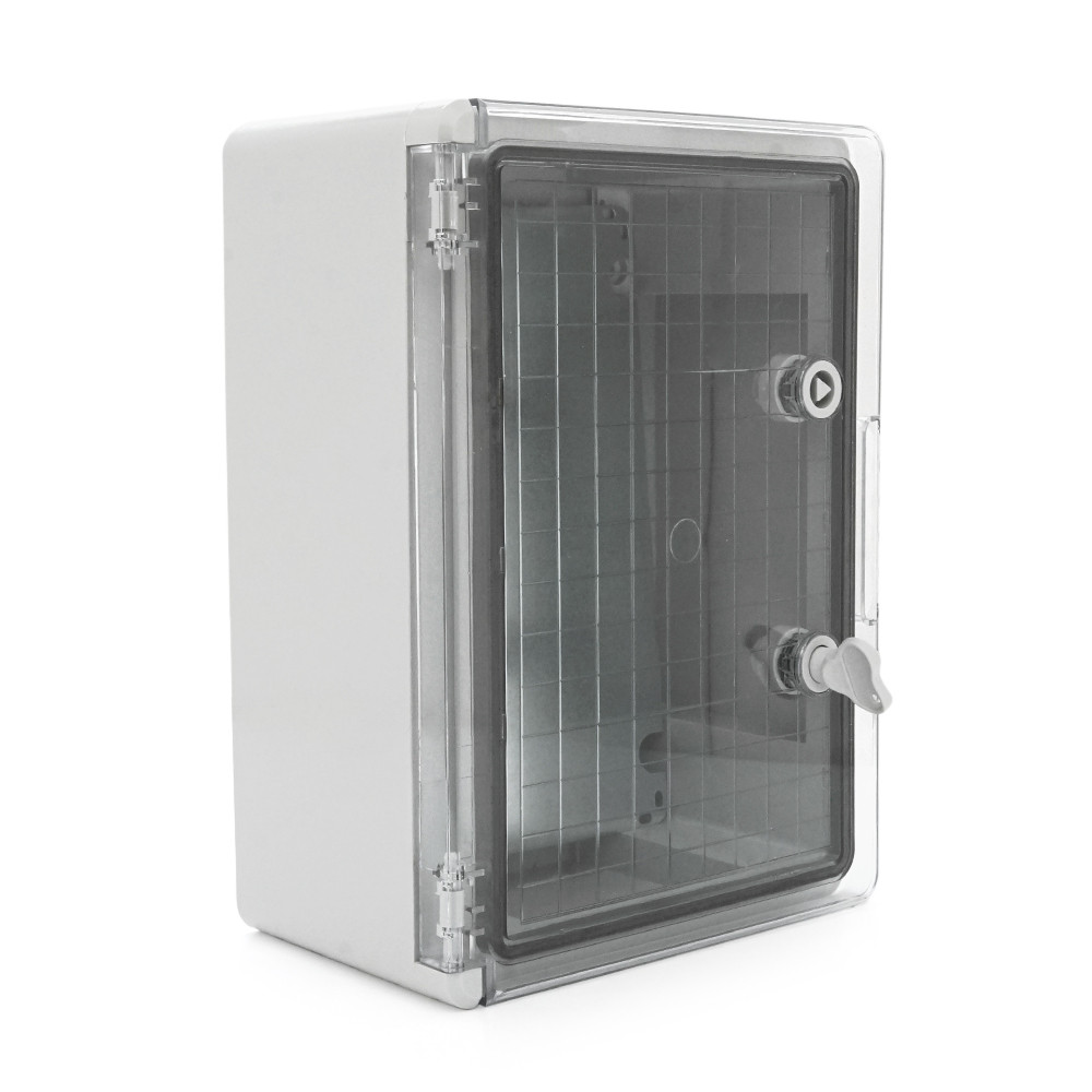Бокс ударостійкий з ABS пластику з монтажною панеллю 350х250х150, з прозорими дверцятами, IP65, фото 1