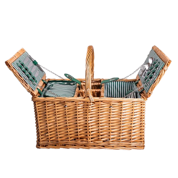 Кошик плетений для пікніка з посудом на 4 персони 48х33х43 см набір посуду туристичний для кемпінгу HP-ZQ-3