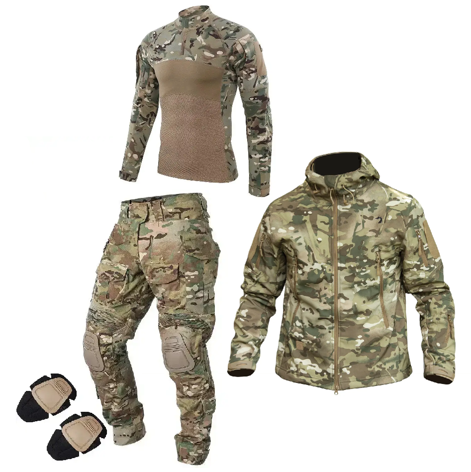 Костюм Combat мультикам куртка Soft Shell + штани IDOGEAR G3 з наколінниками + убакс Розмір L, фото 1