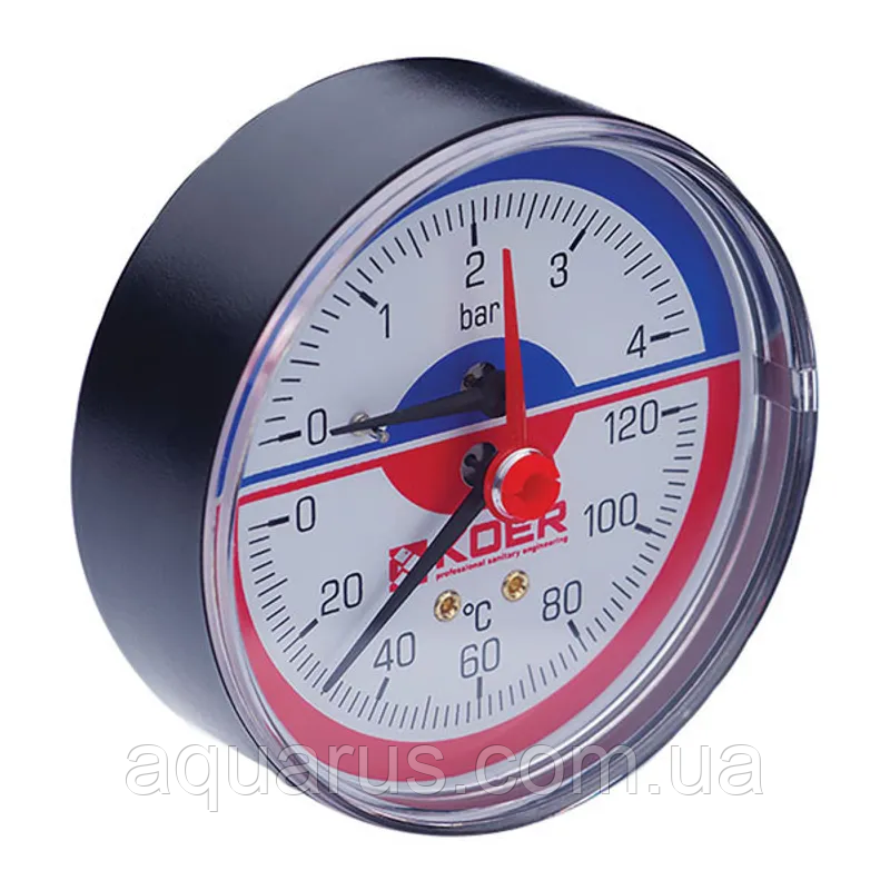 Термоманометр аксіальний (KOER KM.802A) (0-4 bar), D=80 мм, 1/2" (KR0222)