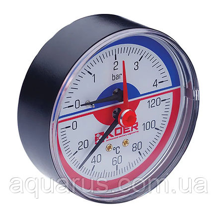 Термоманометр аксіальний (KOER KM.802A) (0-4 bar), D=80 мм, 1/2" (KR0222), фото 1