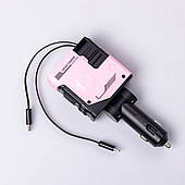 Автомобільний зарядний пристрій MECHA з висувними кабелями та портами USB/Type-C Рожевий