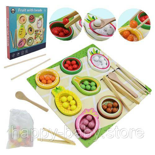 Іграшка деревʼяна "Сортер: Фрукти", кольорові намистини, фото 1