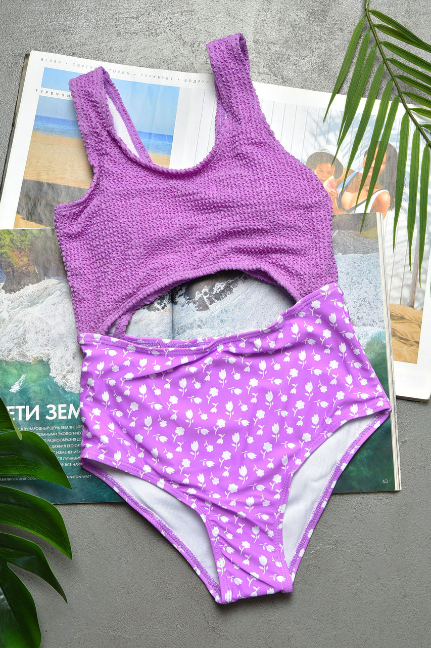 Купальник підлітковий бузкового кольору з принтом р.34 200402M, фото 1