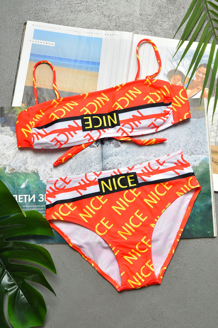 Купальник підлітковий помаранчевого кольору з принтом 200403M, фото 1