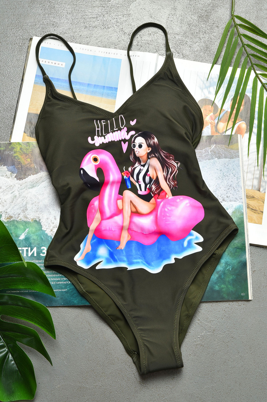 Купальник підлітковий темно-зеленого кольору з принтом 200408M, фото 1