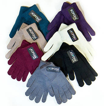 Рукавички жіночі вовняні одинарні з начосом Корона, однотонні, асорті, 7081