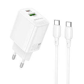 Мережевий зарядний пристрій BOROFONE BN29 Fuente PD30W+QC3.0 charger set (C to C) (EU) White ly