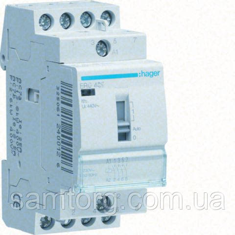 Реле безшумне з ручним керуванням Hager ERL418SDC 16A 2НО+2НЗ 12W
