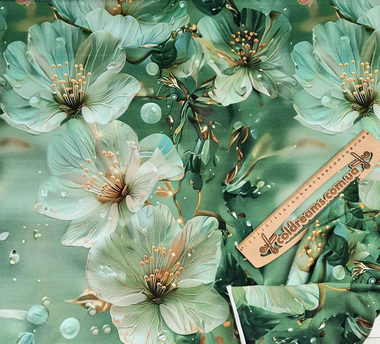 Футер двунитка "Кришталева Анемона" - 180см. (діджитал) присутні фабричні смуги прокрасу.