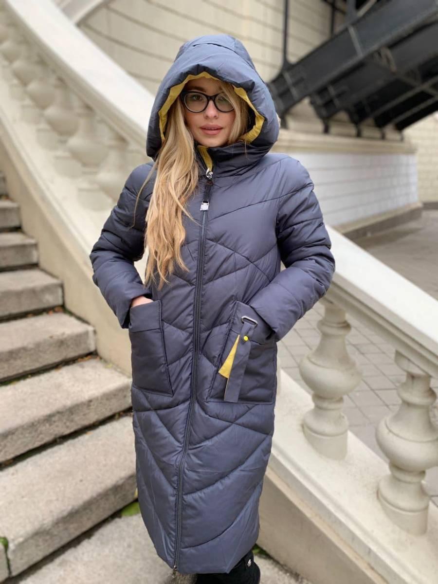 Пальто жіноче довге SHIO S9701-24 сіре з каптуром XXL, фото 1