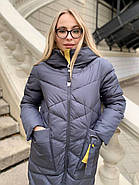 Пальто жіноче довге SHIO S9701-24 сіре з каптуром XXL, фото 3