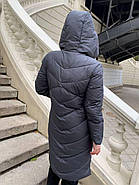 Пальто жіноче довге SHIO S9701-24 сіре з каптуром XXL, фото 7