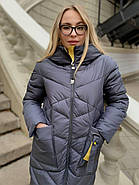 Пальто жіноче довге SHIO S9701-24 сіре з каптуром XXL, фото 9