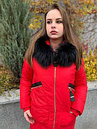Пуховик жіночий пальто CHANEVIA 92016-79-red червоний з капюшоном, фото 2