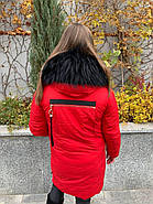 Пуховик жіночий пальто CHANEVIA 92016-79-red червоний з капюшоном, фото 3