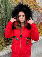Пуховик жіночий пальто CHANEVIA 92016-79-red червоний з капюшоном, фото 4