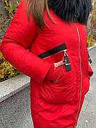 Пуховик жіночий пальто CHANEVIA 92016-79-red червоний з капюшоном, фото 5