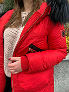 Пуховик жіночий пальто CHANEVIA 92016-79-red червоний з капюшоном, фото 6
