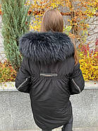 Чорний пуховик напівпальто CHANEVIA 92012-47-black з каптуром, фото 3