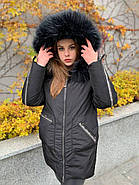 Чорний пуховик напівпальто CHANEVIA 92012-47-black з каптуром, фото 4