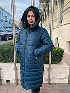 Пуховик-пальто жіночий Visdeer 801-25 зелений з капюшоном, фото 2