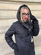 Пуховик ковдра жіноча Delfy 19-09-D1 чорна з капюшоном, фото 5