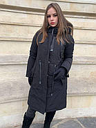 Жіночий пуховик напівпальто Tongcoi 7178-701 чорний з з каптуром 48, фото 2