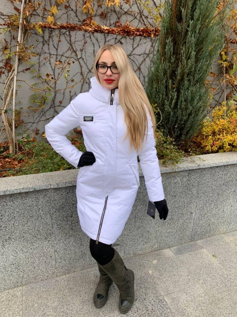 Пуховик пальто жіночий DOSUESPIRIT 1818 біле з каптуром 42, фото 1