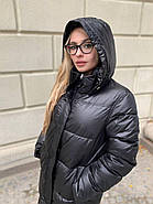 Пальто жіноче довге SHIO S-9666-32 чорне з капюшоном, фото 2