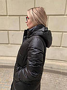 Пальто жіноче довге SHIO S-9666-32 чорне з капюшоном, фото 3