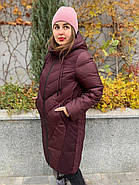 Пуховик жіночий пальто SIYAXIGE 931-274 бордовий з капюшоном, фото 2