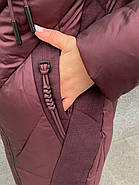 Пуховик жіночий пальто SIYAXIGE 931-274 бордовий з капюшоном, фото 5