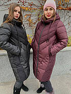 Пуховик жіночий пальто SIYAXIGE 931-274 бордовий з капюшоном, фото 7