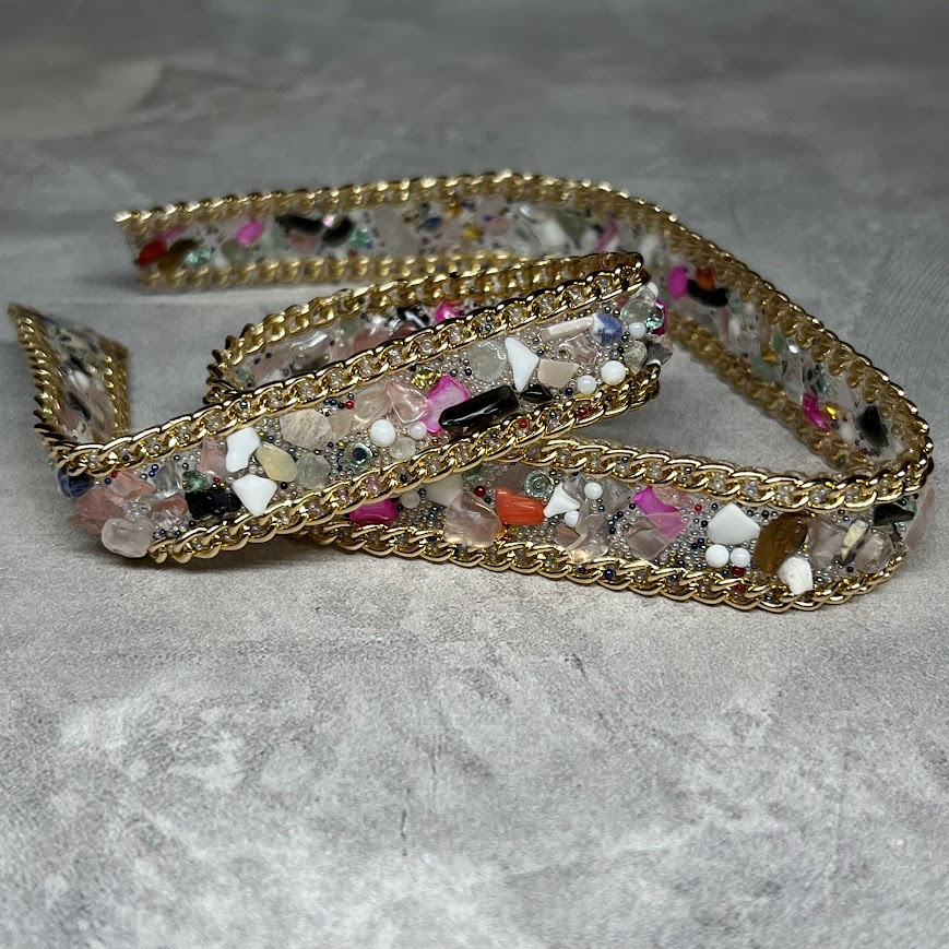 Силіконова смужка з камінцями і ланцюжком, розмір 1,5 см*38 см, мікс, арт 08712, 1 шт, Різнокольоровий, фото 1