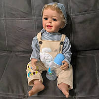 Лялька 3D Реборн Реалістична Рухлива Хлопчик 55 см з одягом Вініл силікон Reborn Baby Можна купати