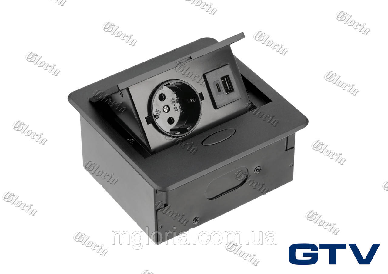 Розетка вбудована  Avaro чорна SHUCO + 2 USB