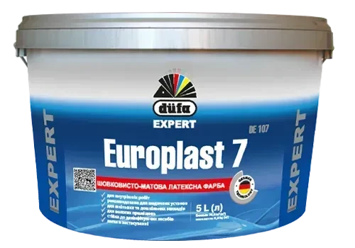 Фарба водно-дисперсійна Dufa Expert EUROPLAST 7, 10 л, білий, напівматовий, фото 1