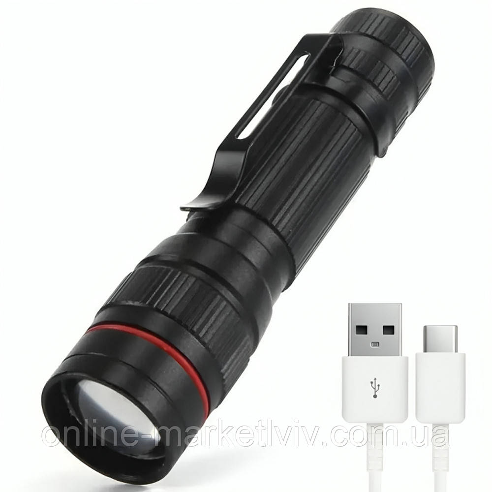 Акумуляторний ліхтар ручний з USB, BL-518-XPE / Кишеньковий ліхтар / Ліхтарик акумуляторний