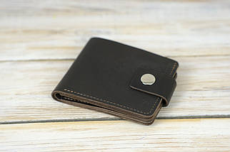 Портмоне класика з монетницею з застібкою, натуральна італійська шкіра краст, колір кави, фото 2