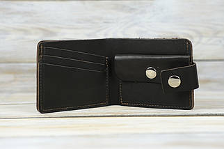 Портмоне класика з монетницею з застібкою, натуральна італійська шкіра краст, колір кави, фото 4