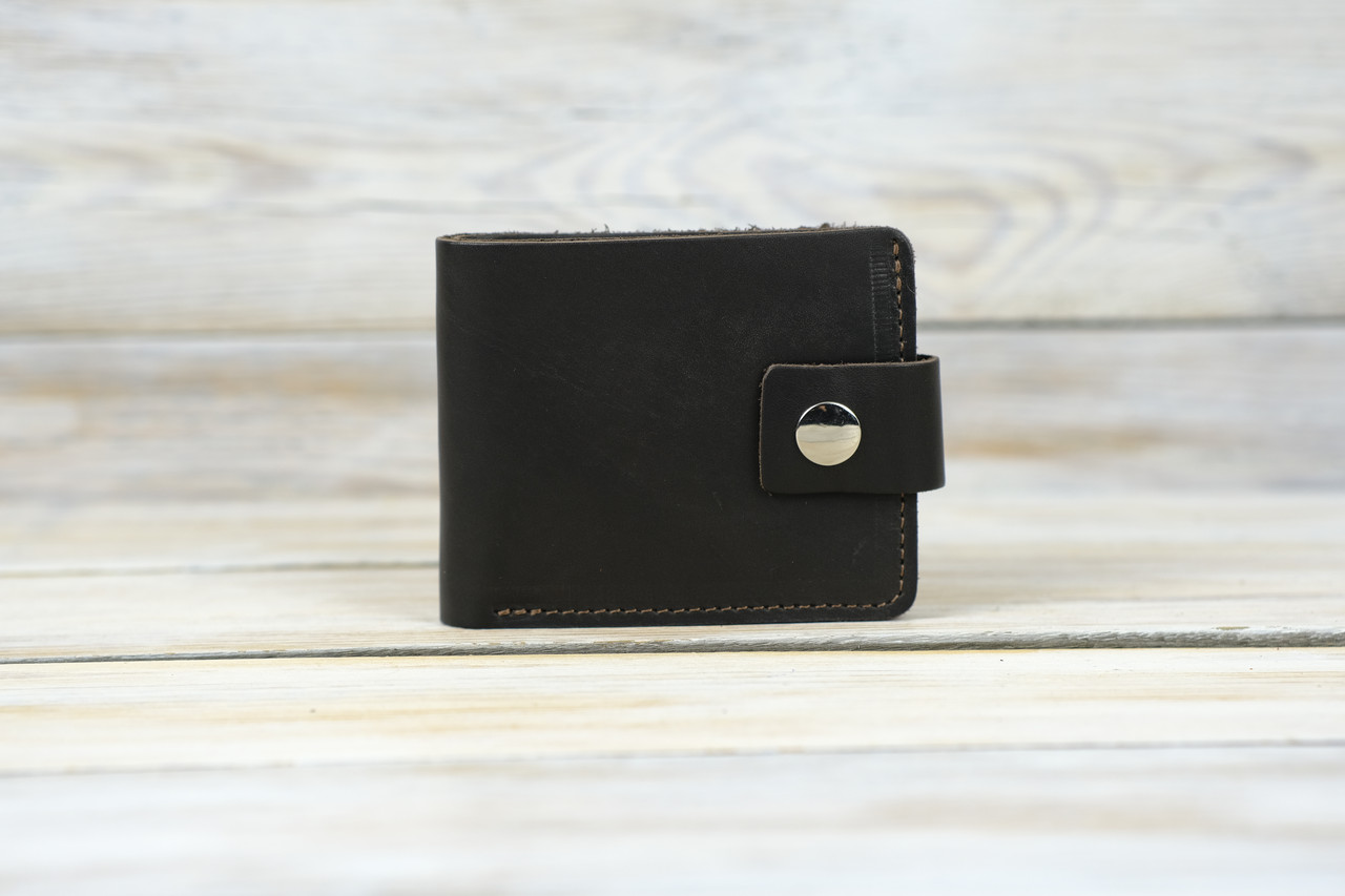 Портмоне класика з монетницею з застібкою, натуральна італійська шкіра краст, колір кави